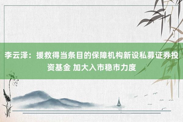 李云泽：援救得当条目的保障机构新设私募证券投资基金 加大入市稳市力度